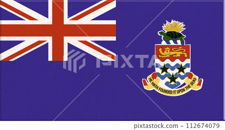 Flag of Cayman Islands. Official symbol of Cayman Islands on Fabric background Flag of Cayman Islands. Official symbol of Cayman Islands on Fabric background 112674079