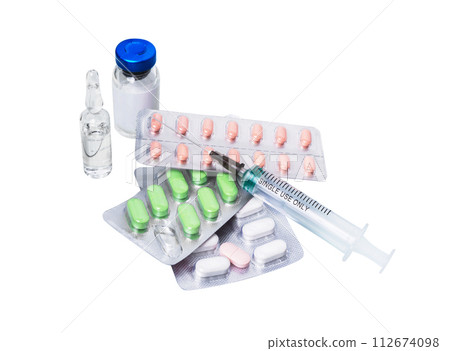 Medical syringe and medicines. Medical syringe and medicines. 112674098