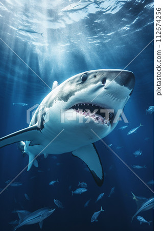 Shark in deep blue ocean generative ai. 112674256