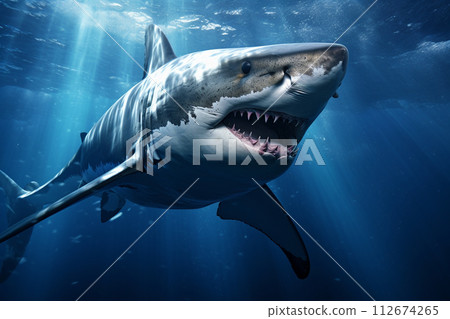 Shark in deep blue ocean generative ai. 112674265