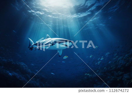 Shark in deep blue ocean generative ai. 112674272