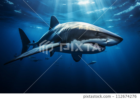Shark in deep blue ocean generative ai. 112674276