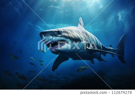 Shark in deep blue ocean generative ai. 112674278