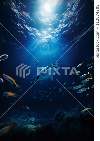 Shark in deep blue ocean generative ai. 112674285