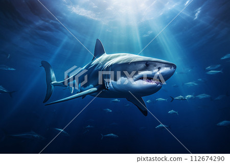 Shark in deep blue ocean generative ai. 112674290