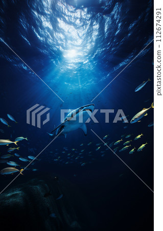 Shark in deep blue ocean generative ai. 112674291