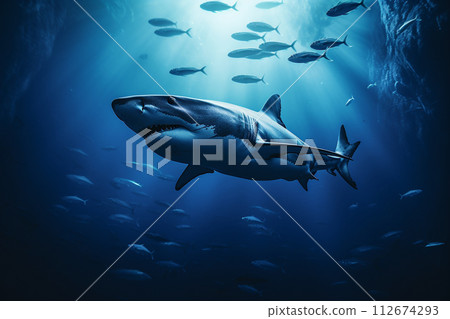 Shark in deep blue ocean generative ai. 112674293