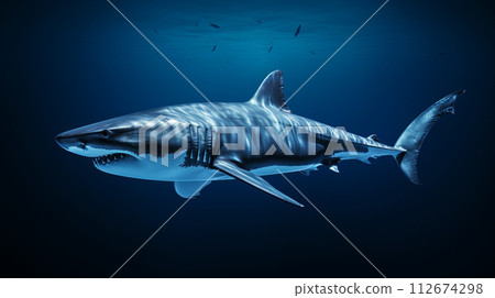 Shark in deep blue ocean generative ai. 112674298