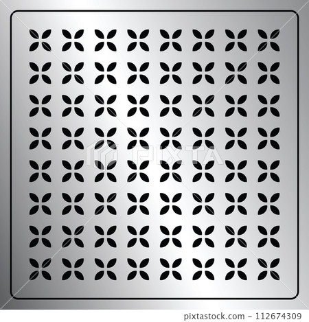 Steel metal silver perforated texture background - bathroom drain - heart pattern 112674309
