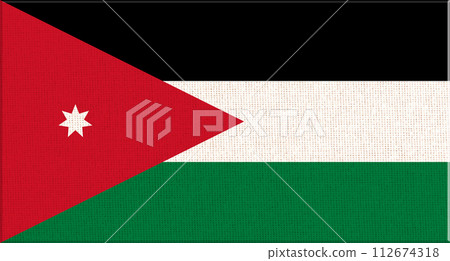 National Jordan flag on fabric surface. national flag on textured background National Jordan flag on fabric surface. national flag on textured background 112674318