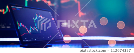 Stock market or forex trading graph and candlestick chart suitable for financial investment concept. Economy trends background for business idea . 112674357