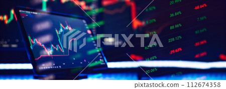 Stock market or forex trading graph and candlestick chart suitable for financial investment concept. Economy trends background for business idea . 112674358