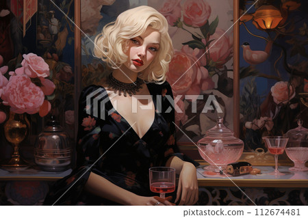 Coquette aesthetic creative portrait. 112674481