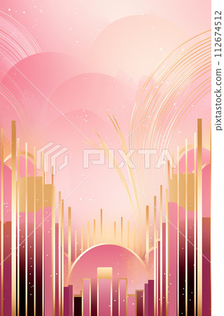 Art deco golden hearts abstract background. 112674512