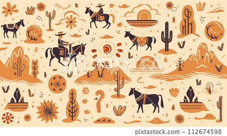 Wild West pattern. Generative ai illustration Wild West pattern. Generative ai illustration 112674598