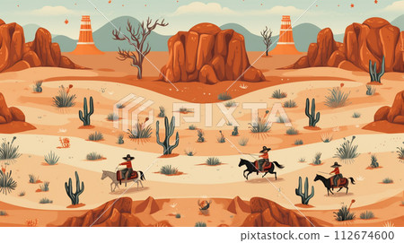 Wild West pattern. Generative ai illustration Wild West pattern. Generative ai illustration 112674600