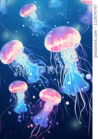 Jellyfish pattern blue colors 112674747