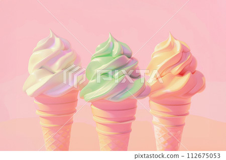 Ice cream with fluorescent colours on pink background Ice cream with fluorescent colours on pink background 112675053