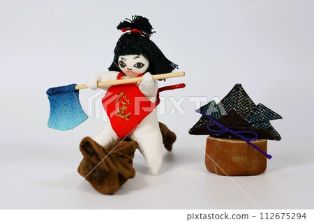 Kintaro and helmet 2 made from kimono fabric 112675294