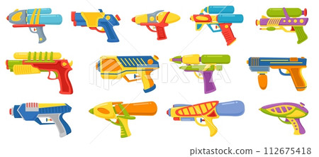 Colorful water weapon. Kids plastic toy guns.... - Stock Illustration ...