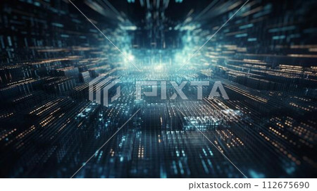Computer futuristic boards with microchips energy chips and transistors on high tech computer abstract background. Data center, big data. AI generated 112675690