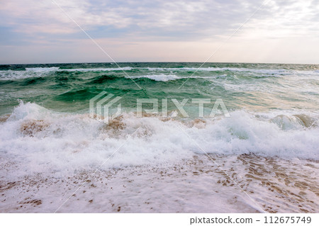 seascape in morning light. vacation season background. stormy summer weather seascape in morning light. vacation season background. stormy summer weather 112675749