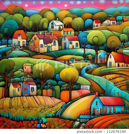 Surreal colorful city Surreal colorful city 112676190