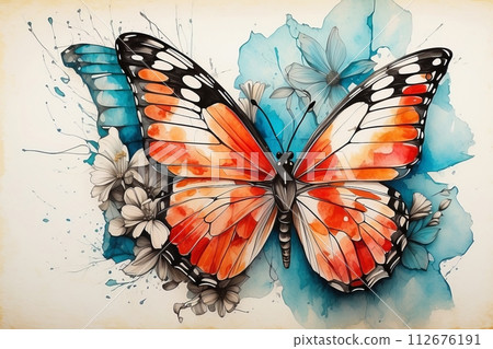 Butterfly painted in watercolor 112676191
