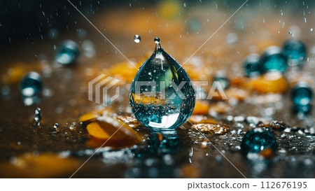 Photograph of falling raindrops 112676195