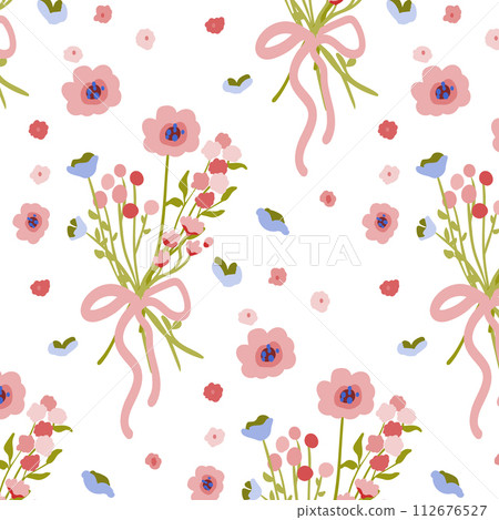 Delicate floral background in retro style. Bright backdrop for wallpaper and fabric with wild flowers. Suitable for cards, backgrounds and invitations. For bed linen, fabric and clothing. Vector Delicate floral background in retro style. Bright backdrop for wallpaper and fabric with wild flowers. Suitable for cards, backgrounds and invitations. For bed linen, fabric and clothing. Vector 112676527