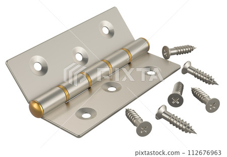 Door hinge with screws, 3D rendering Door hinge with screws, 3D rendering 112676963