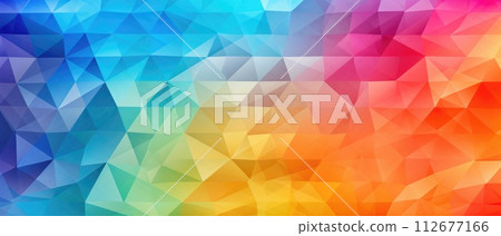 A captivating abstract composition showcasing a colorful rainbow texture with a pattern of geometric 3D triangles, adding depth and dimension, Ai Generated. 112677166
