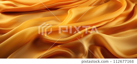 Golden shiny satin silk swirl wave background for a panoramic banner. Luxurious and captivating, Ai Generated. Golden shiny satin silk swirl wave background for a panoramic banner. Luxurious and captivating, Ai Generated. 112677168