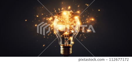 A shining light bulb bursting with creative ideas, embodying the concept of boundless inspiration, Ai Generated. 112677172