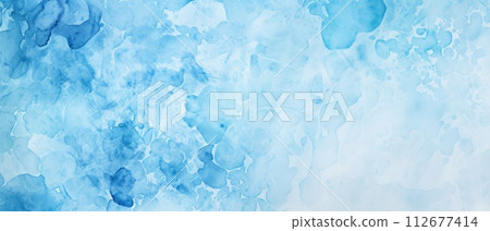 Abstract panorama banner with a blue and white spotted sponge technique painted paper texture background, Ai Generated. 112677414