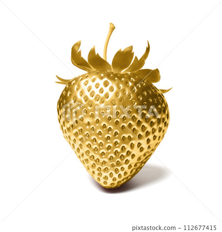 A solid gold strawberry against a white background, radiating luxury, Ai Generated 112677415