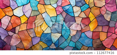 Abstract mosaic stone wall or floor texture featuring bold and colorful hues, Ai Generated. 112677416