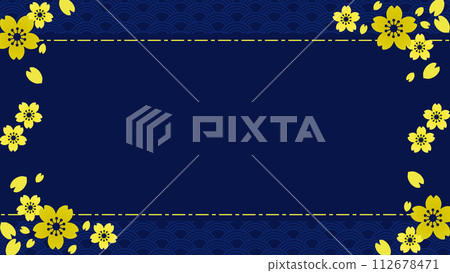 Frame type background with cherry blossoms and Japanese pattern Frame type background with cherry blossoms and Japanese pattern 112678471
