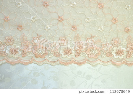 Cute pink flower embroidery tulle lace 112678649