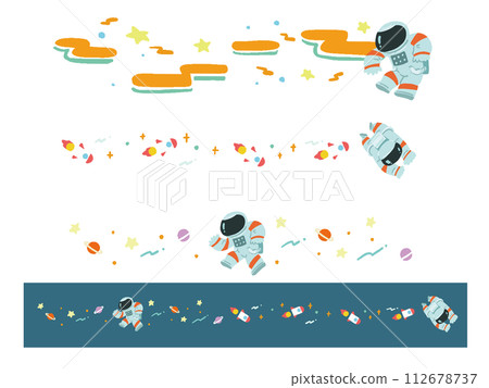 Pop line illustration set of people in spacesuits and outer space 112678737