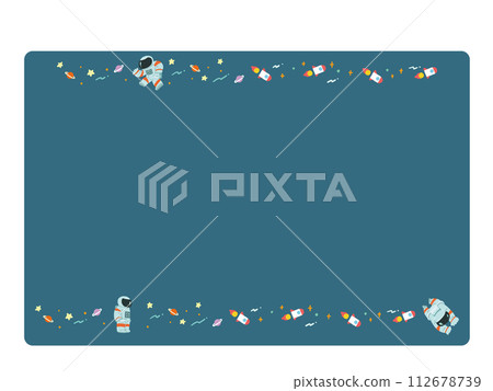 A pop frame of space with a person wearing a space suit 112678739