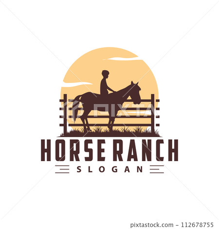 Horse logo simple illustration horse ranch template western country cowboy retro vintage silhouette design Horse logo simple illustration horse ranch template western country cowboy retro vintage silhouette design 112678755