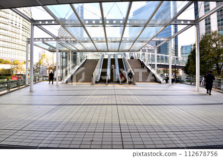 Escalator going up to Minatomirai Pedestrian Bridge Escalator going up to Minatomirai Pedestrian Bridge 112678756