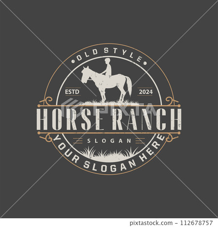 Horse logo simple illustration horse ranch template western country cowboy retro vintage silhouette design Horse logo simple illustration horse ranch template western country cowboy retro vintage silhouette design 112678757