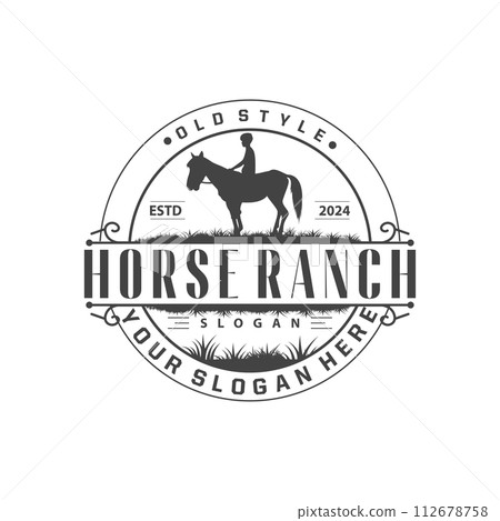 Horse logo simple illustration horse ranch template western country cowboy retro vintage silhouette design Horse logo simple illustration horse ranch template western country cowboy retro vintage silhouette design 112678758