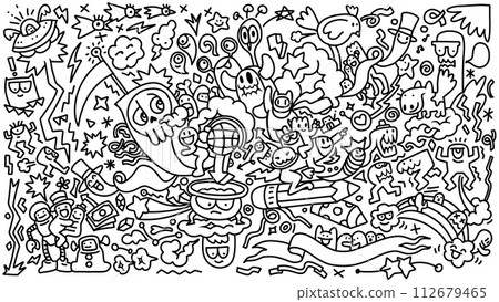 Diverse Doodle Characters in Joyful Interaction 112679465