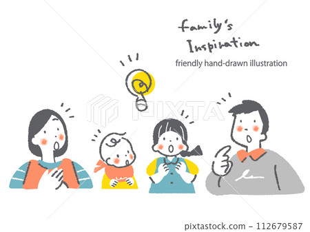 A family of four inspired by a stylish and cute hand-drawn illustration 112679587