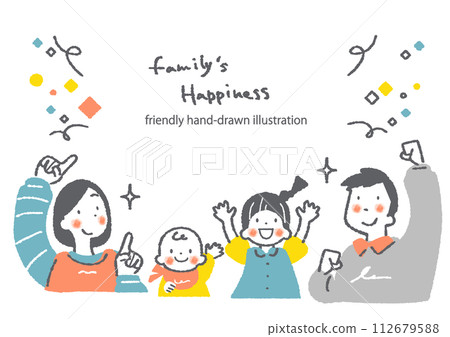 A happy family of four, stylish and cute hand-drawn illustration 112679588