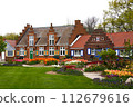 Dutch style townscape with red brick architecture 112679616