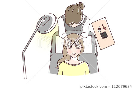 Eyelash extension treatment illustration seen from above Eyelash extension treatment illustration seen from above 112679684